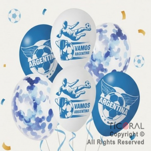 SET DE GLOBOS VAMOS ARGENTINA LATEX CON CONFETI x 6 UNIDADES